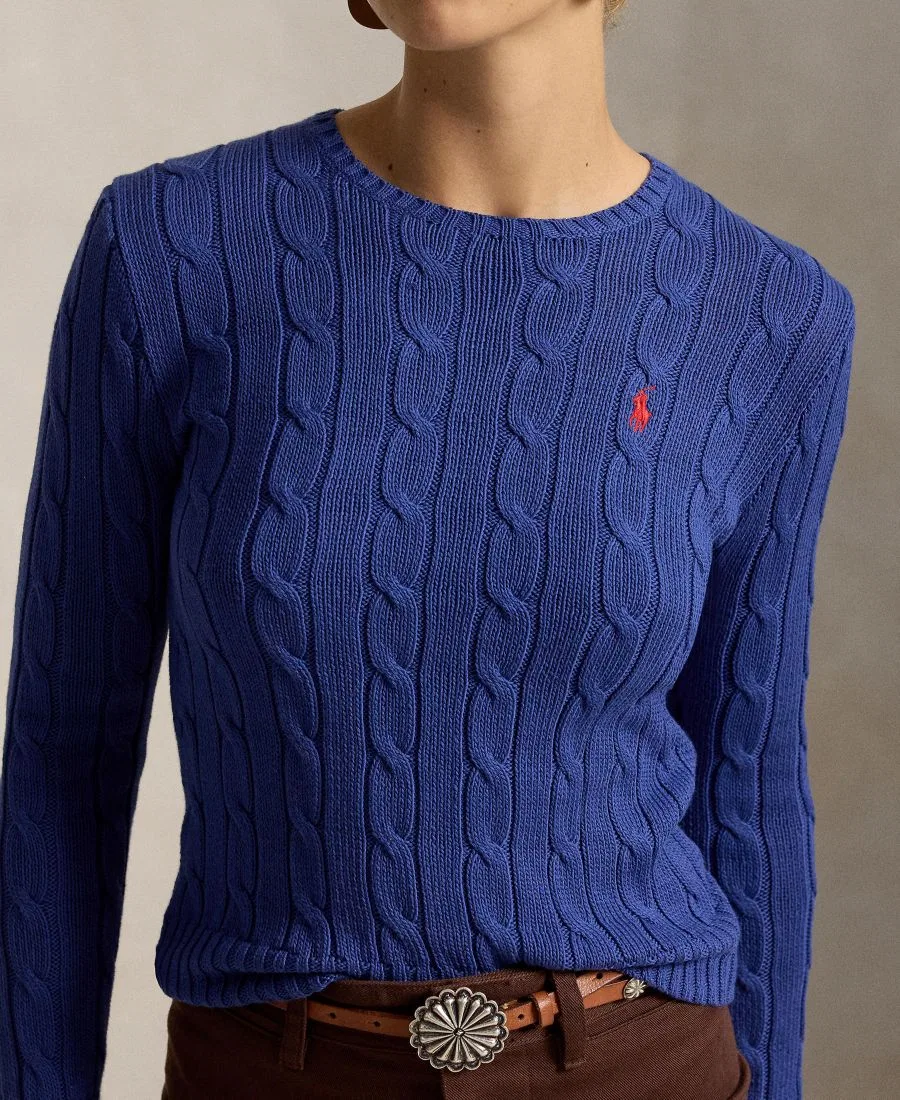Свитер с круглым вырезом и косами из хлопка Polo Ralph Lauren, Charter Blue — фото 4