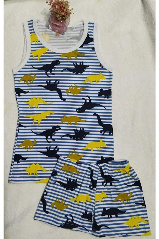 Детский комплект для мальчиков с принтом Dinosaur Printed 2-Piece Set Dbk Store, White/Blue Striped