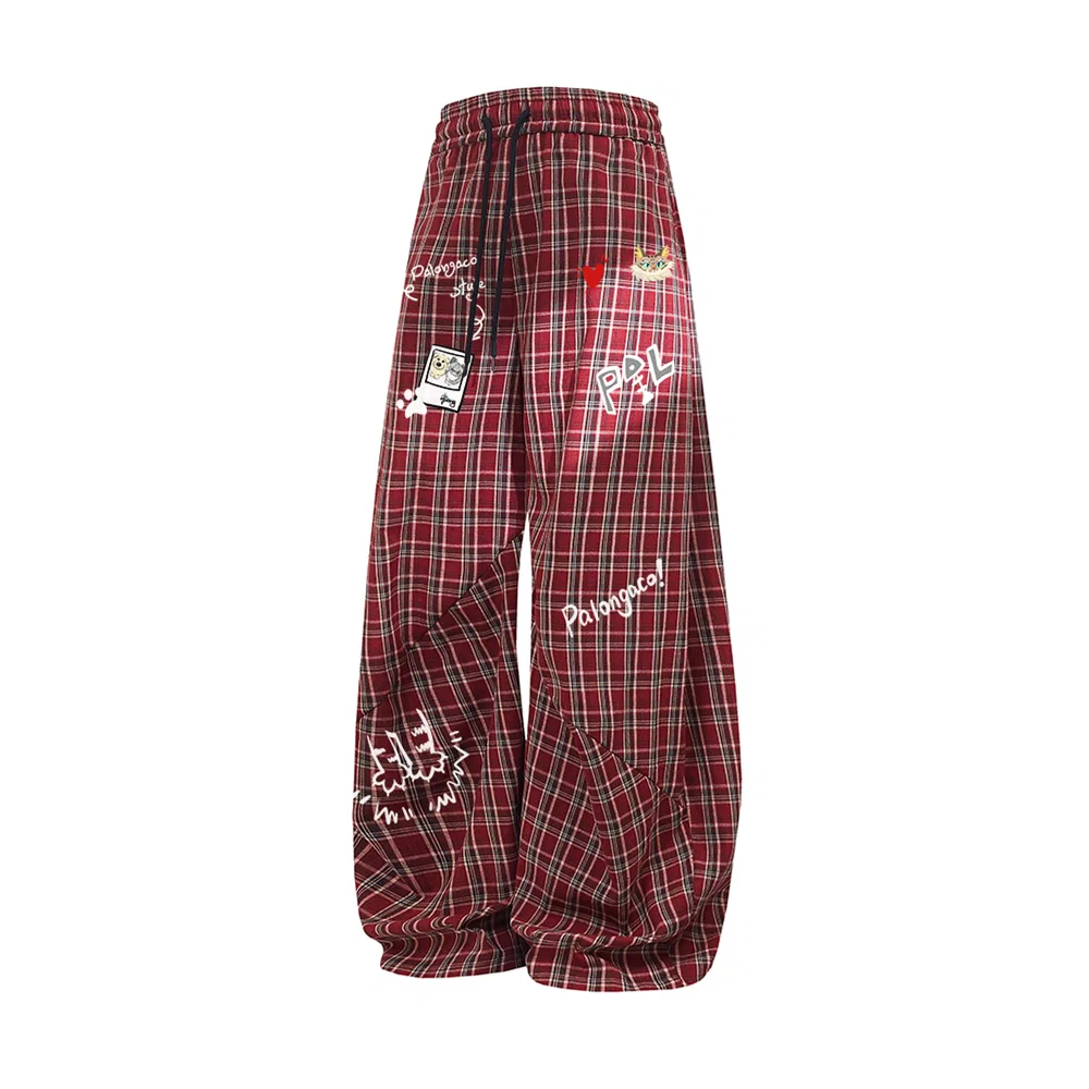 Детские брюки свободного кроя с широкой штаниной Pal Ongaco, Red Plaid