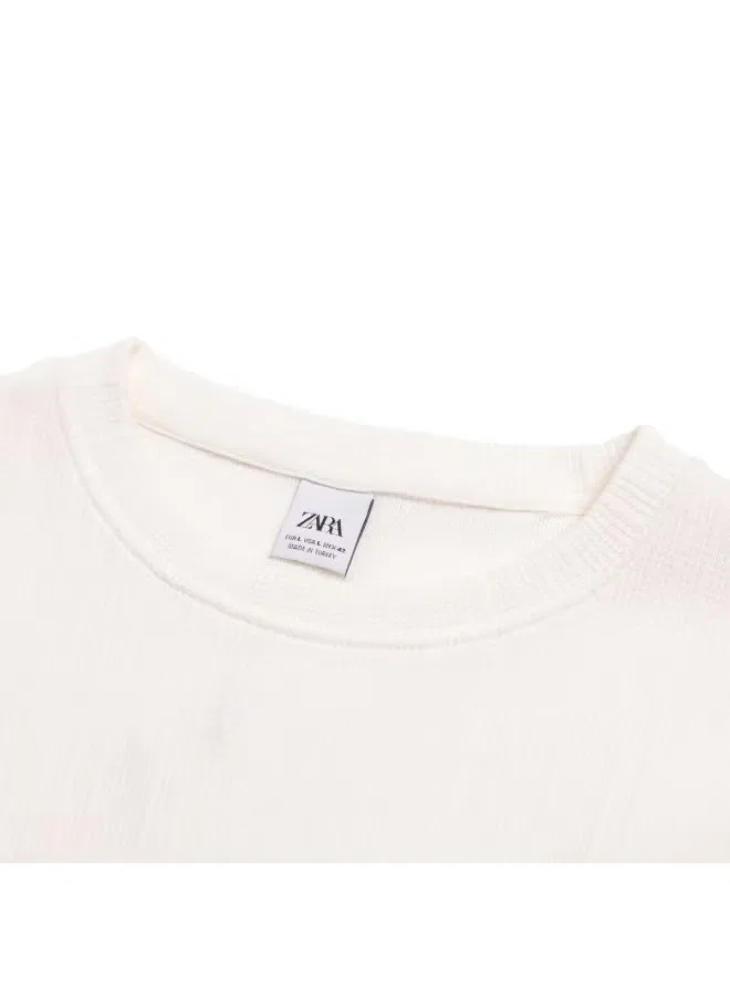 Пуловер свободный с коротким рукавом Zara, белый — фото 4