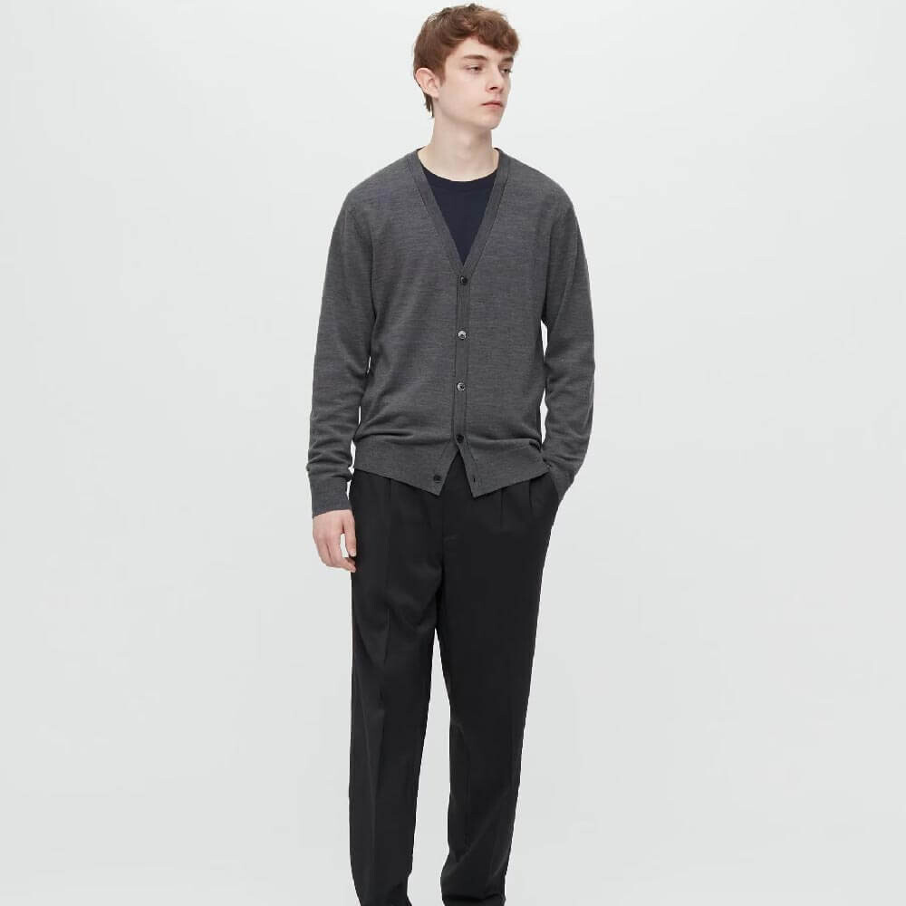 Кардиган Uniqlo Extra Fine Merino, серый — фото 3
