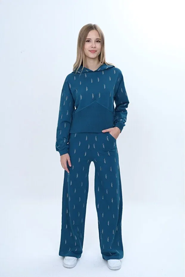 Детский комплект для девочек с вышивкой Stone Embroidered K Hooded Toontoy, Oil Blue