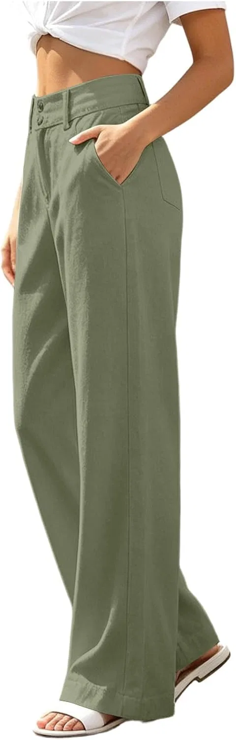 Джинсы свободные, Women's Cross Hem Wide Leg Jeans High Waisted Loose Fit Denim Pants with Pockets Summer Casual Beach Vacation Clothes, Army Green — фото 3