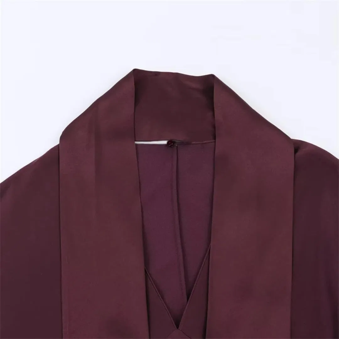 Женское вечернее платье макси с V-образным вырезом, Wine Red — фото 3