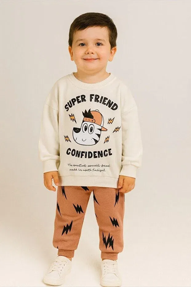 Детский комплект спортивного костюма с принтом Super Friend Printed Booni Jooni, White — фото 4