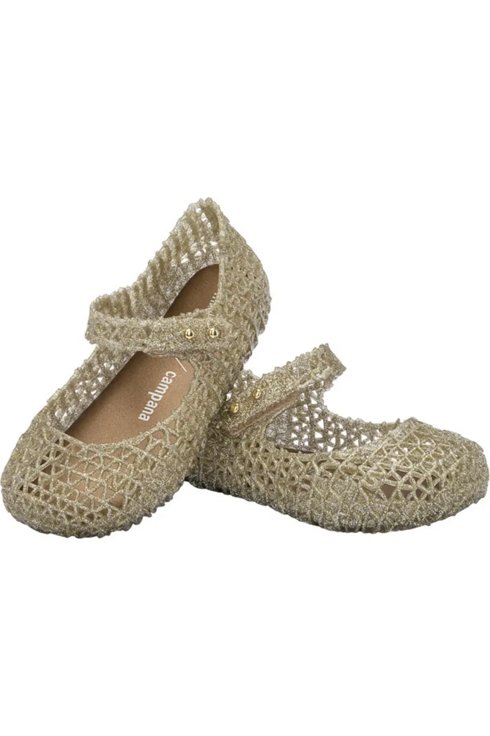 Детские туфли Мэри Джейн на липучке Campana Mini Melissa, Gold — фото 3