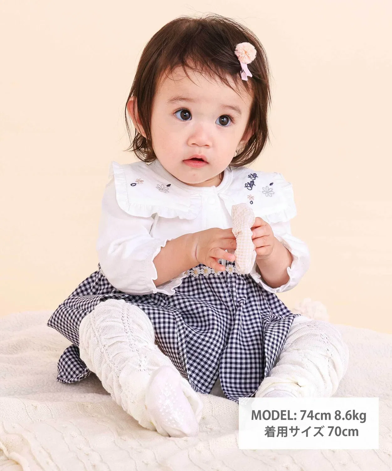 Детский комбинезон-боди с цветочной вышивкой и воротником с рюшами SLAP SLIP BABY, Beige — фото 4