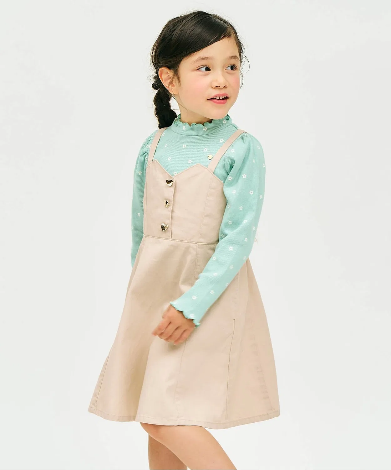 Детский джемпер-сарафан с принтом Heart Button Back Ribbon, apres les cours, Beige