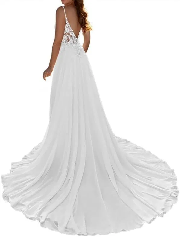 Женское свадебное платье с кружевными аппликациями Simple Bridal Gown, White — фото 2