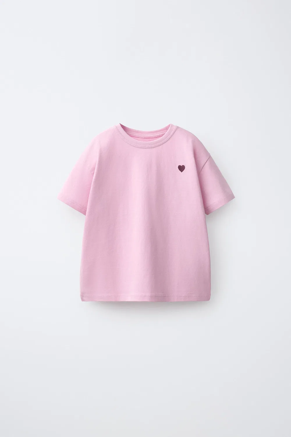 Простая футболка с вышитым сердечком ZARA, Pink