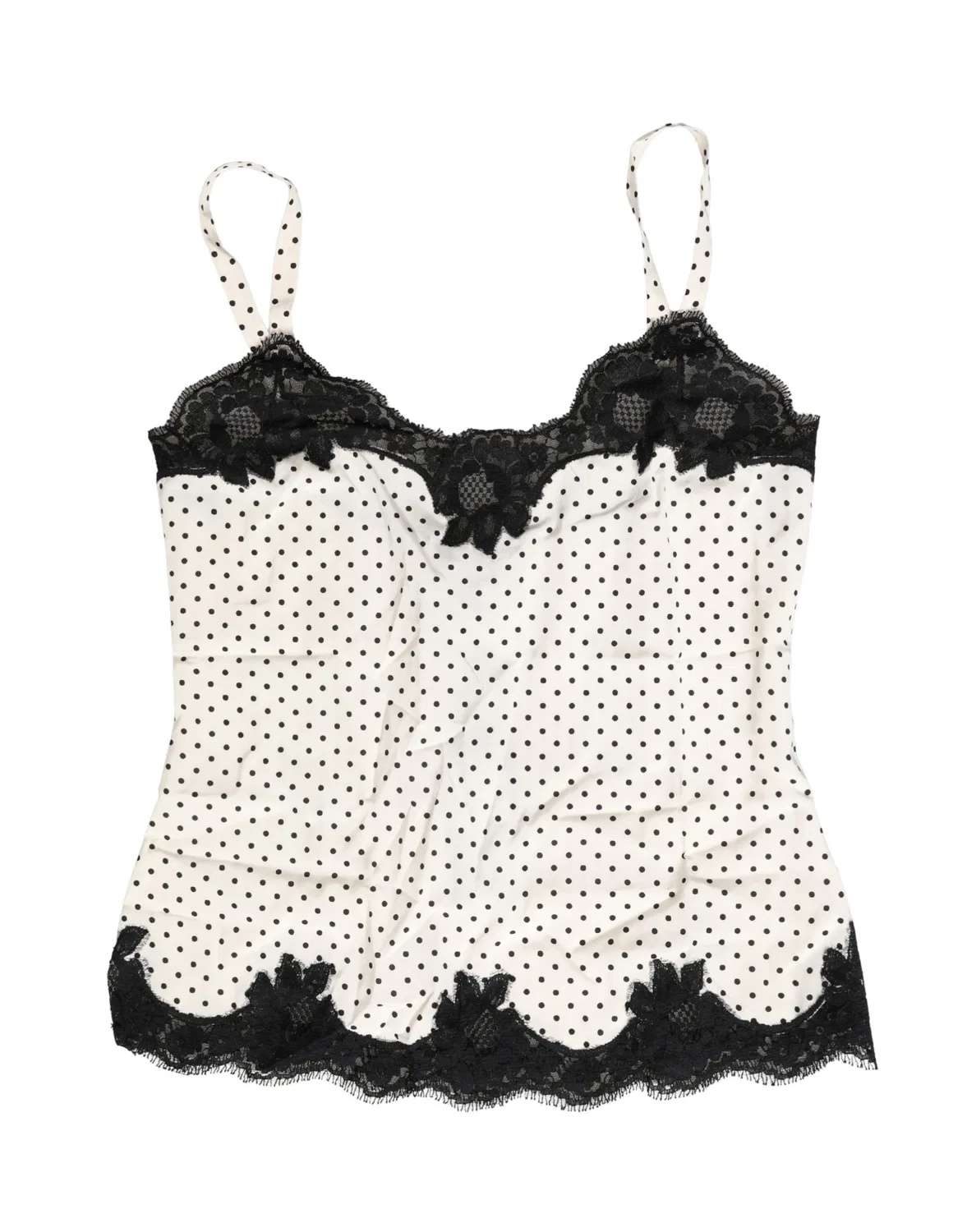 Женская майка-топ на бретелях с кружевной отделкой и принтом в горошек Camisole Top Dolce & Gabbana, Black and White — фото 4