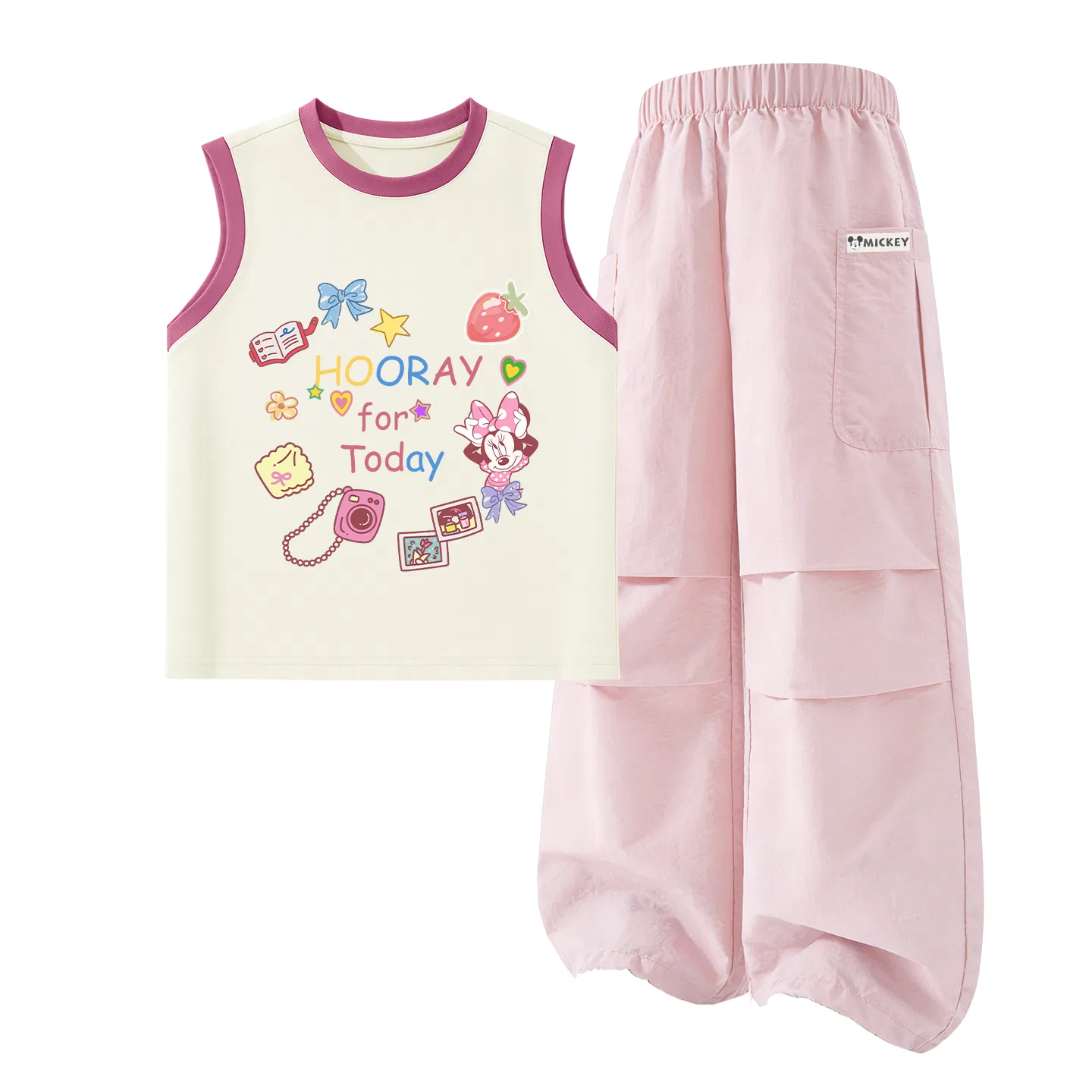 Спортивный костюм для детей, Crew Neck, Disney, Diversity Rose Red+DiHU Long Hook-and-Loop K Magnolia Pink
