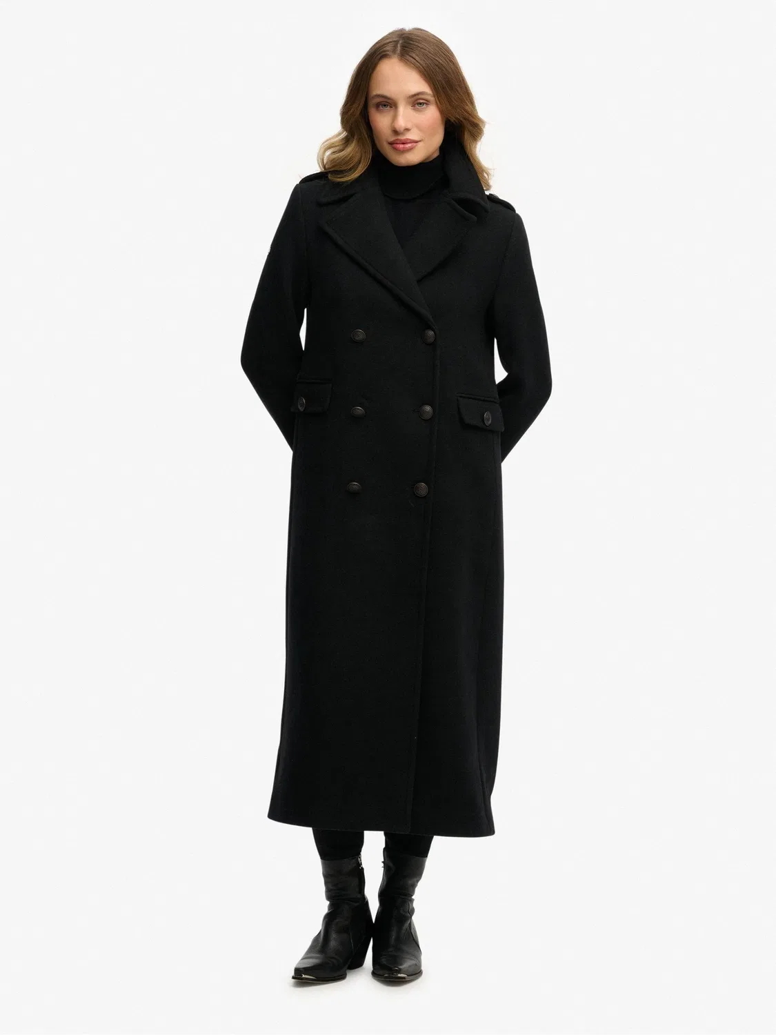 Пальто двубортное шерстяное Superdry Black