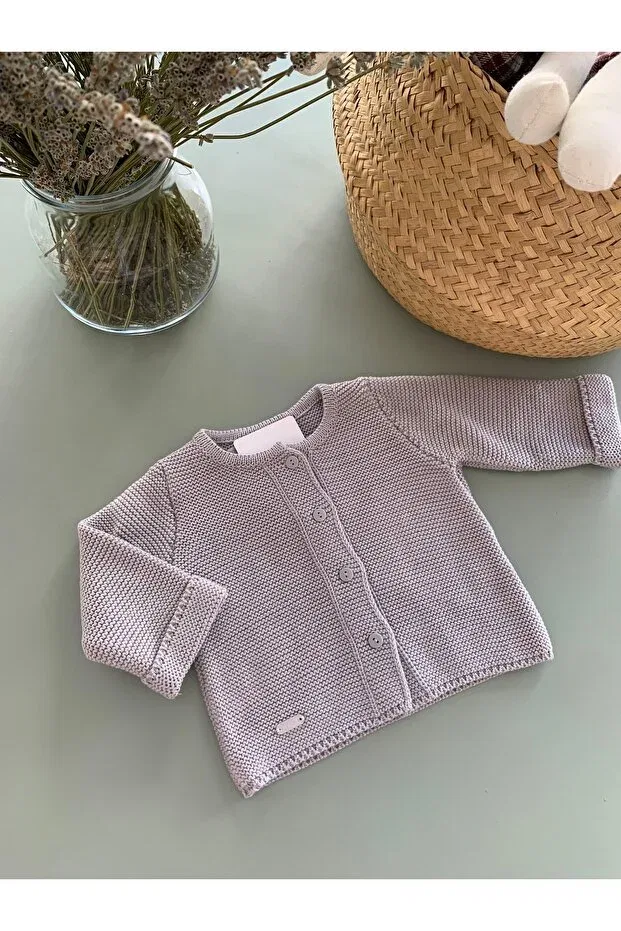 Детский кардиган для девочек длинный хлопковый Knitted baby cardigan Ateş Bebeğim, Gray