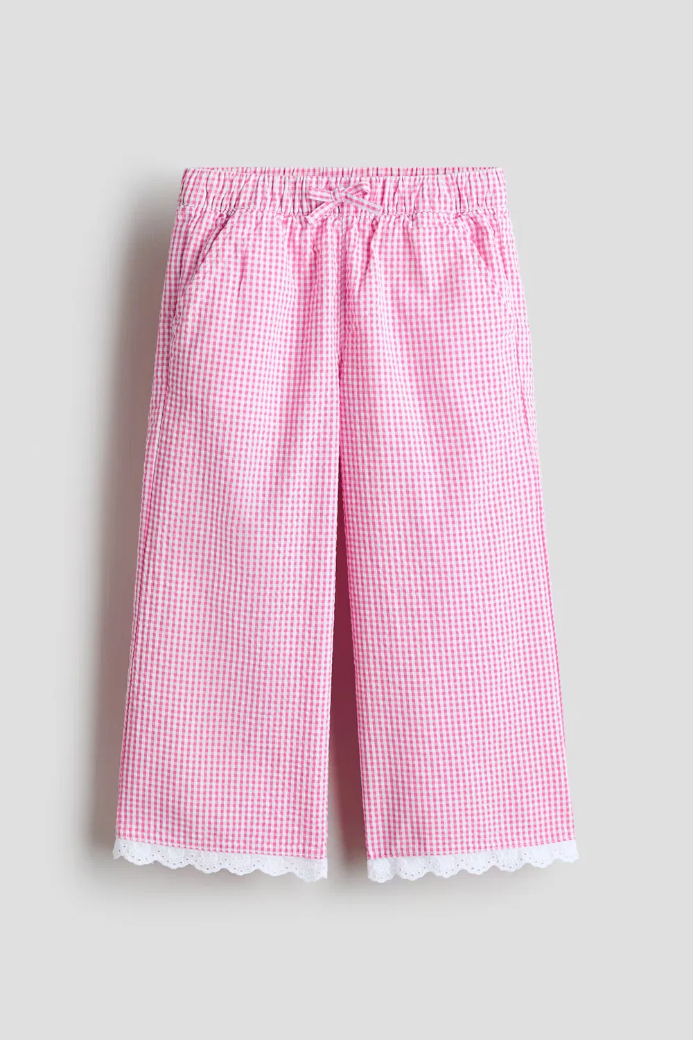 Брюки из жатой ткани с кружевной отделкой H&M, Rosa/Vichykaro — фото 4