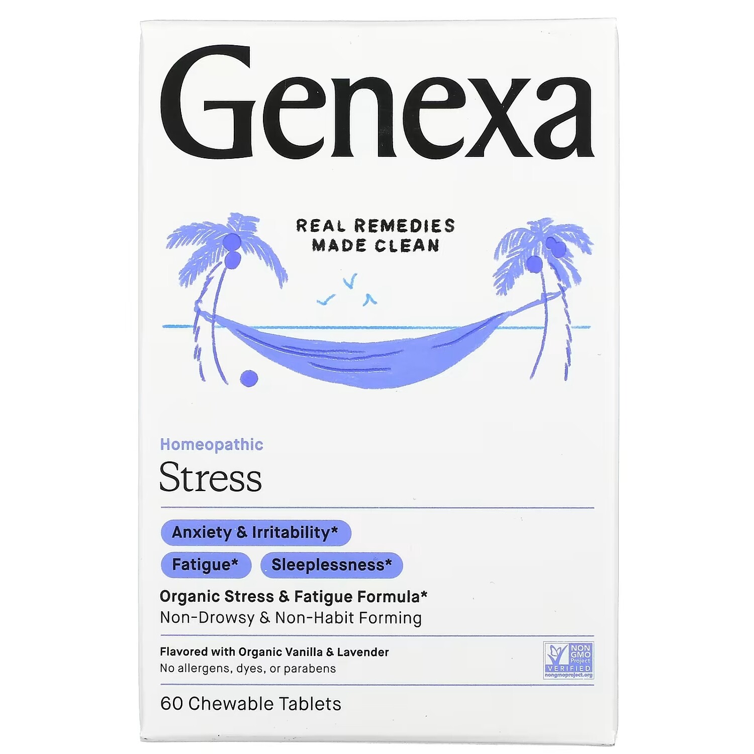 

Формула для Снятия Стресса и Усталости Genexa Stress, ваниль и лаванда, 60 жевательных таблеток