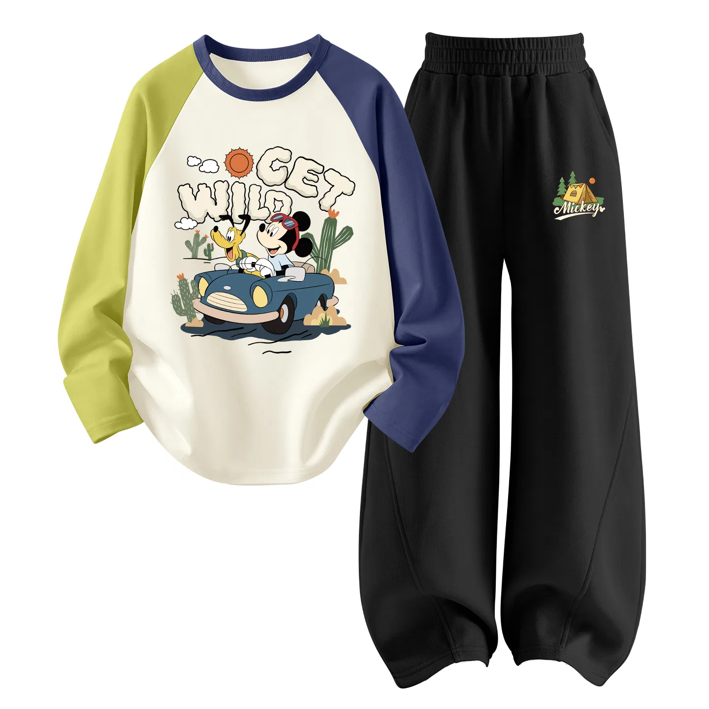 Детский спортивный комплект с круглым вырезом, тонкий, дышащий, Diqu Camp Green Blue+Di Tent Black, Disney