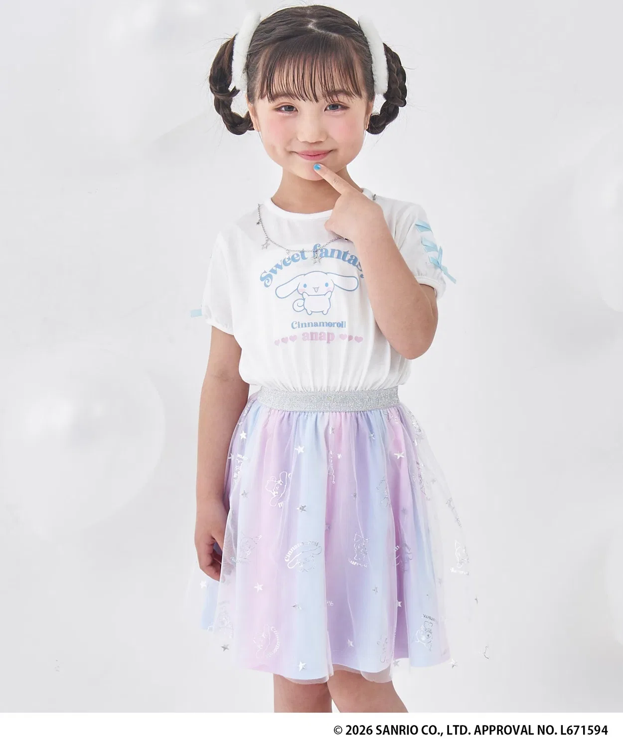 ANAP kids Детское платье с принтом Cinnamoroll и Kuromi ANAPKIDS, Белый