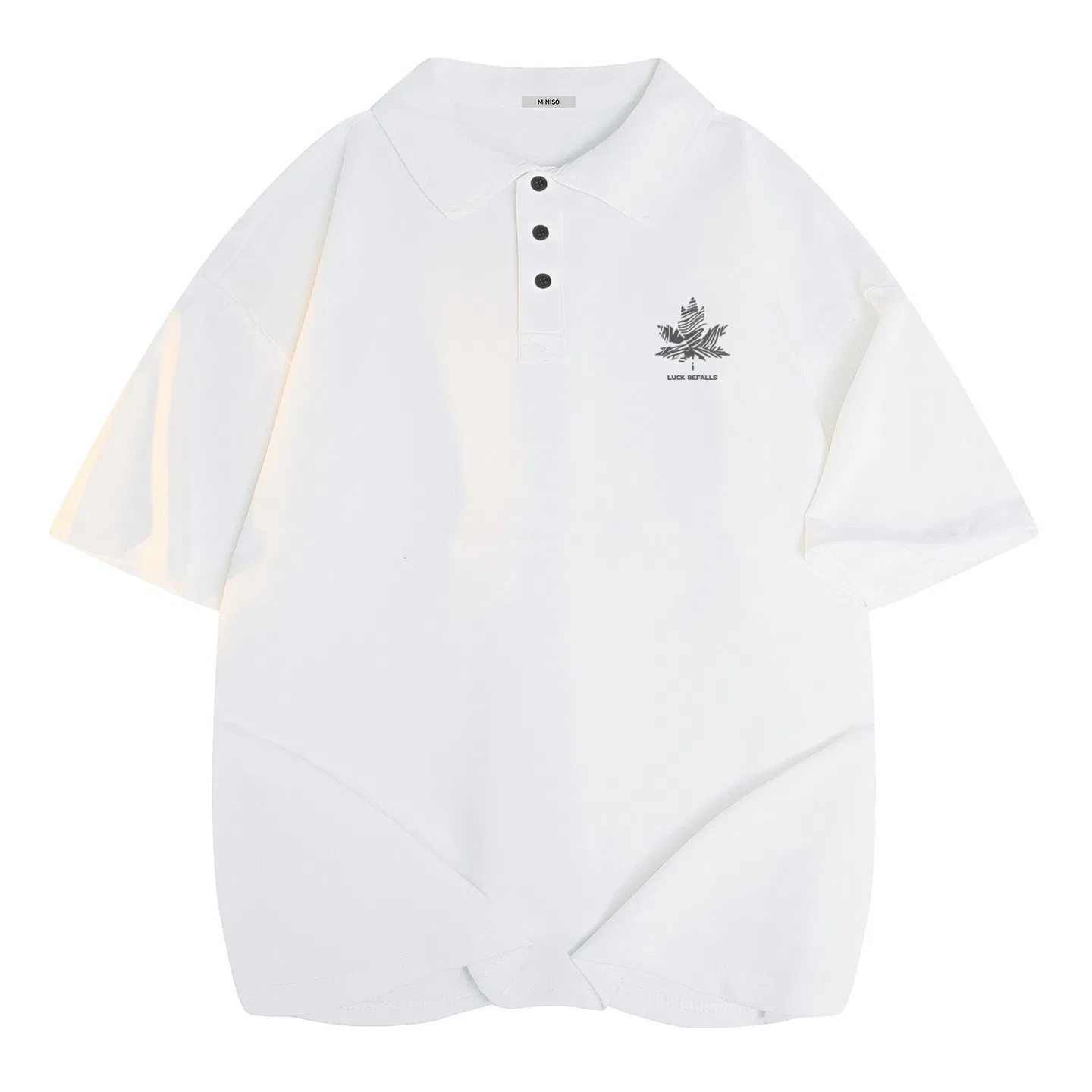 Поло детское для мальчиков и девочек с коротким рукавом MINISO, White Lucky Maple Leaf Chest Logo
