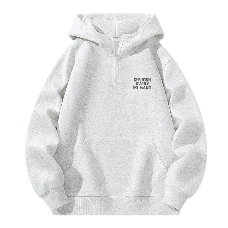 Детский худи с капюшоном утепленный MINISO, Heavyweight Half Zip, White Heather Gray