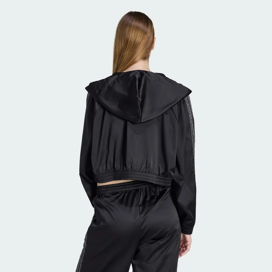 Женский укороченный худи с капюшоном и молнией Pearl Cropped Zip Hoodie adidas, Черный — фото 2