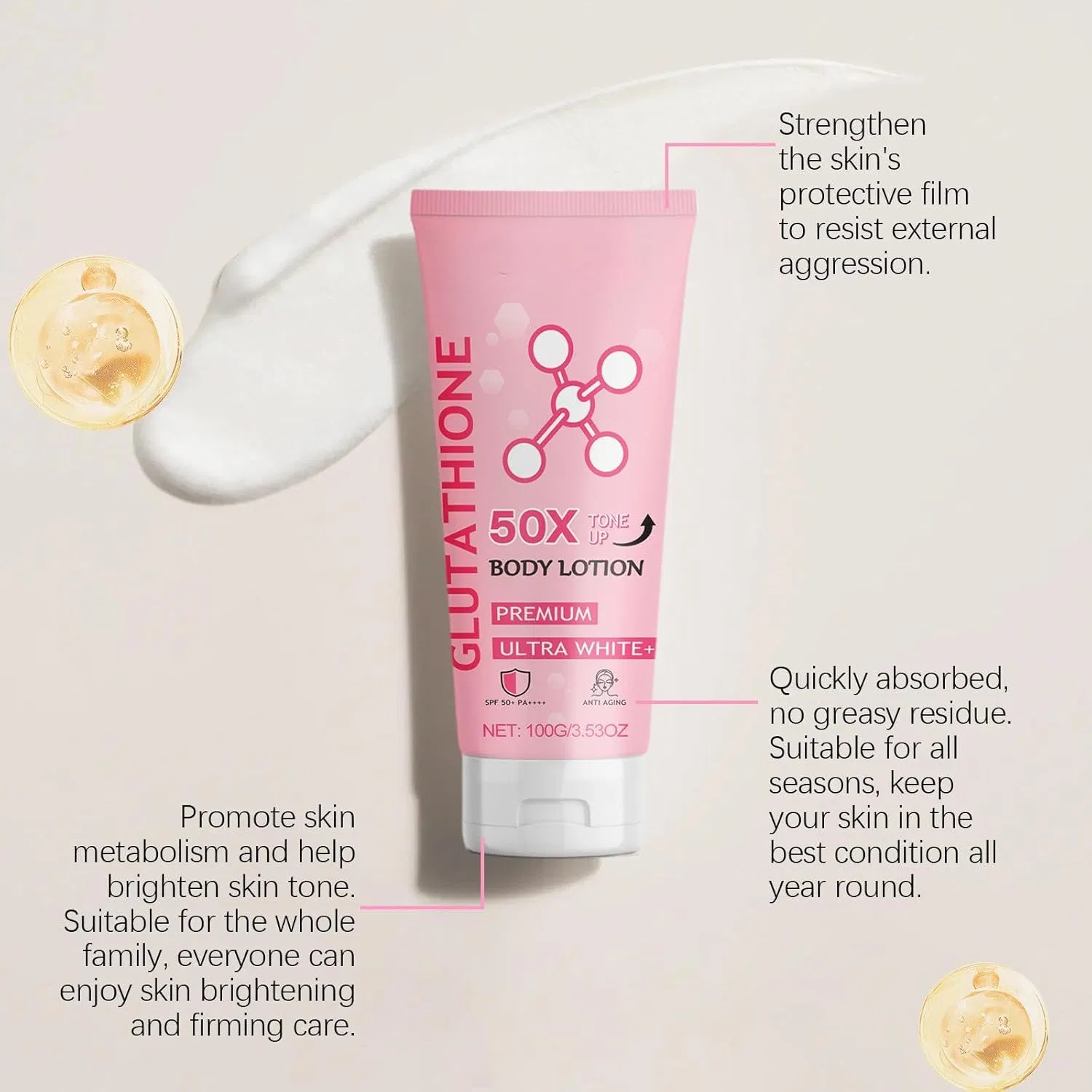 Лосьон для тела Glutathione50xTone Up с глутатионом, ниацинамидом и гиалуроновой кислотой, 100 г Yunfax, 1Pcs — фото 4