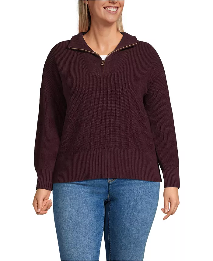 

Плюс сайз свитер Drifter Shaker Wedge с четвертью молнией Lands' End, красный