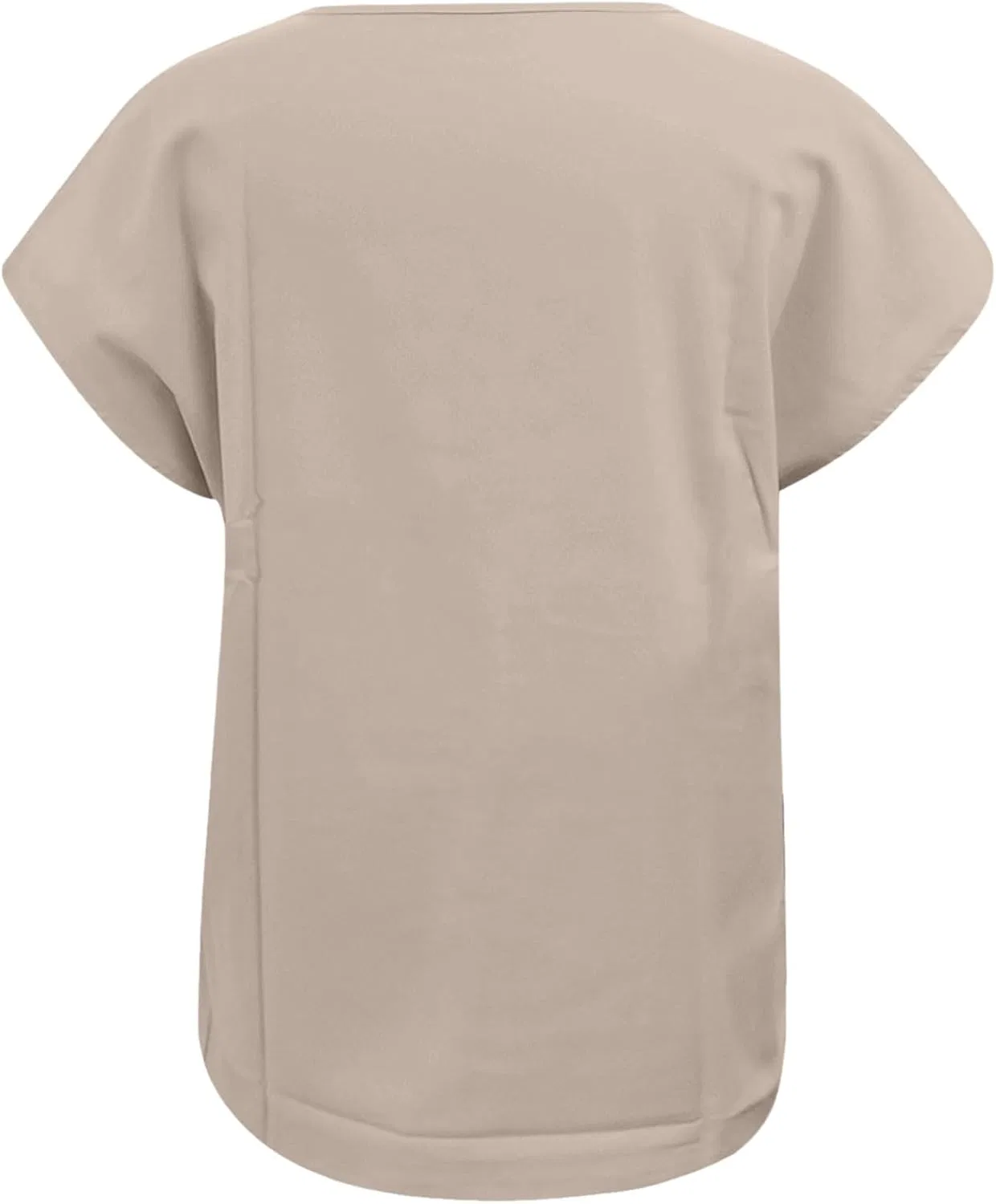 Блуза женская, свободный крой, V-образный вырез, из хлопка и льна, Khaki — фото 4