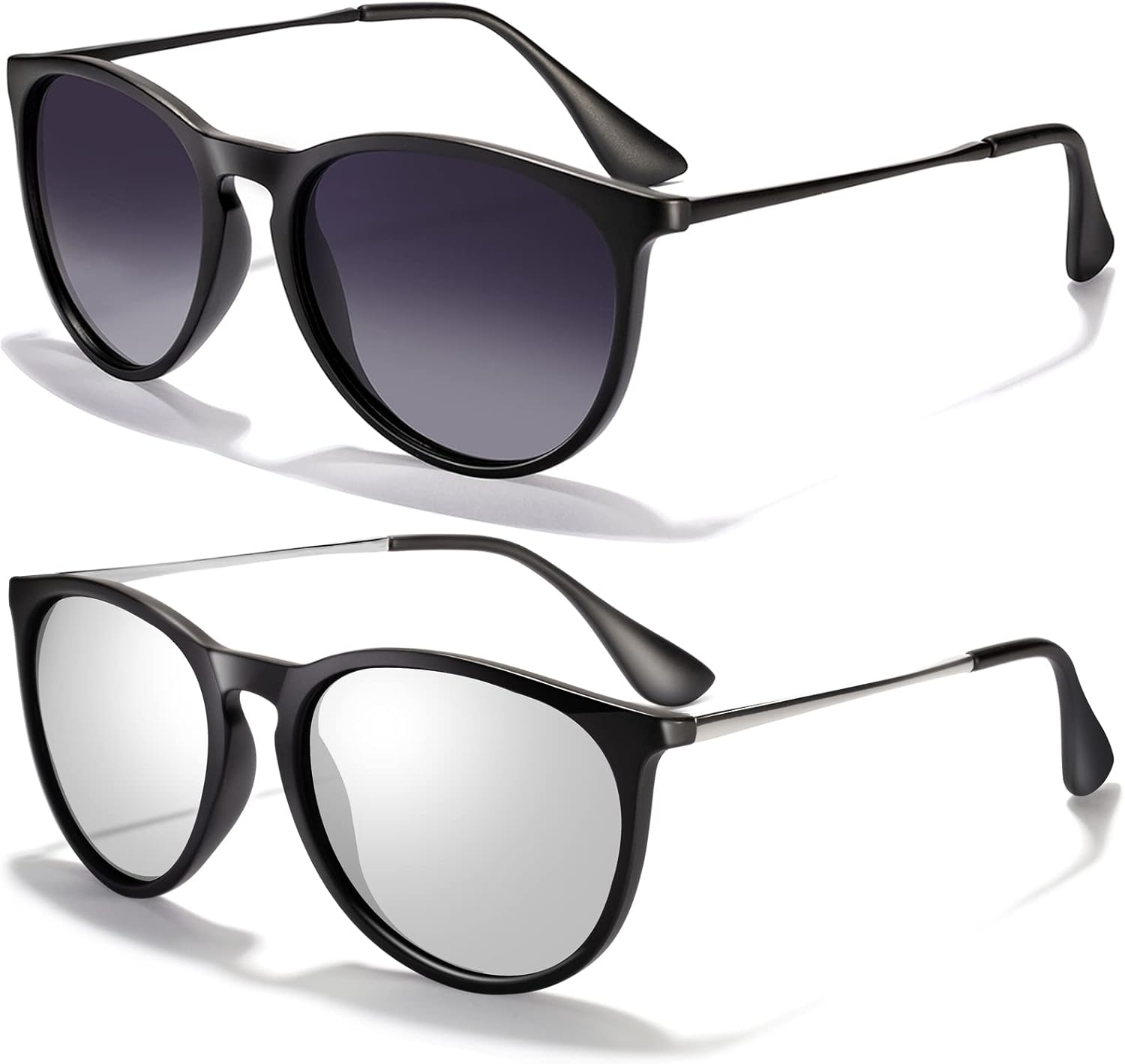 

Солнцезащитные очки CHBP для женщин и мужчин, поляризованные, с защитой от УФ-излучения, модные, винтажные, ретро, ​​с круглыми зеркальными линзами, C-2pack-black Frame Gradient Grey Lens+black Frame Silver Lens