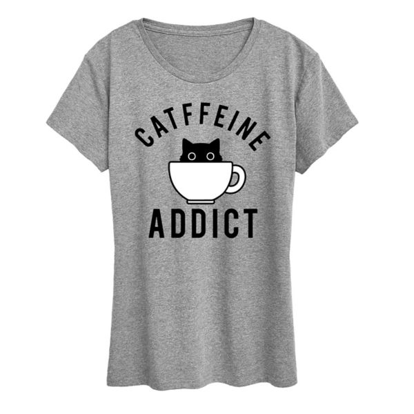 

Футболка женская с принтом "Кофеманка" Catffeine Addict Unbranded, серый