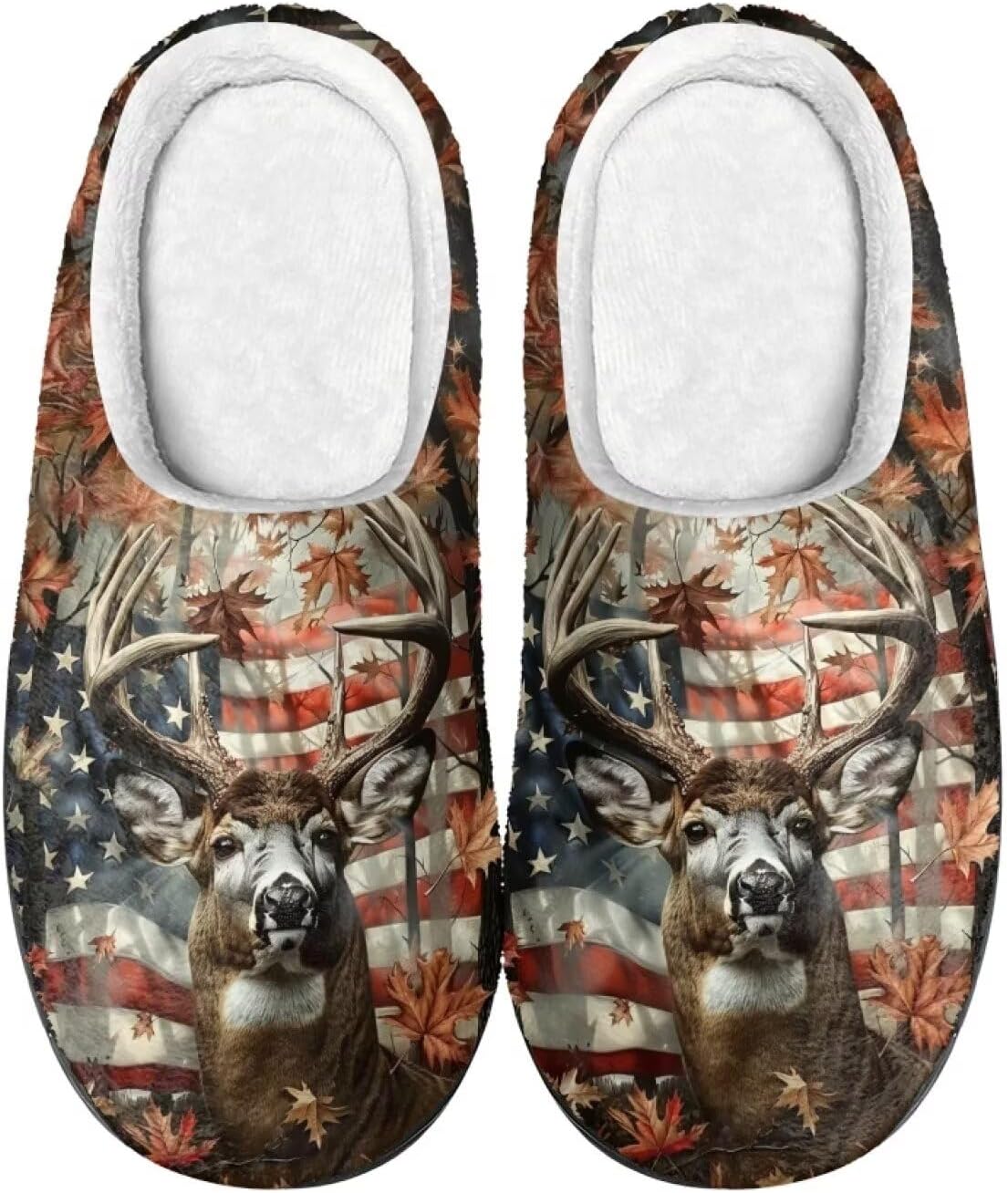 

Домашние тапочки Xpyiqun мягкие плюшевые теплые зимние тапочки для мужчин и женщин, размер 4-12, American Flag Deer