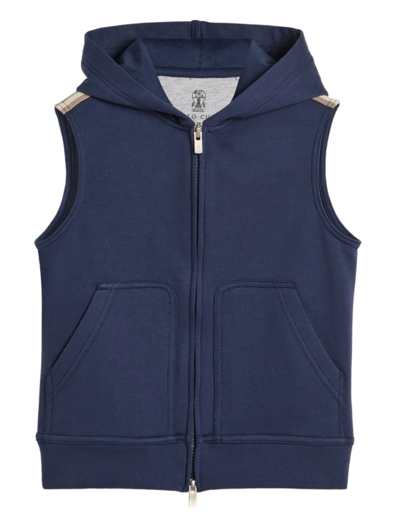 Детский жилет Brunello Cucinelli с застежкой-молнией и капюшоном Brunello Cucinelli Kids, синий
