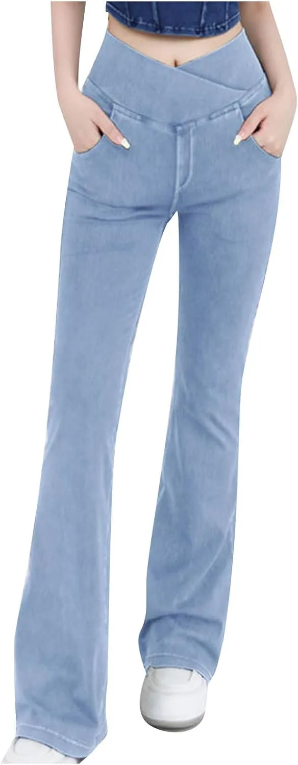 

NATHGAM женские джинсы flare high waisted slim fit v-crossover bell bottom