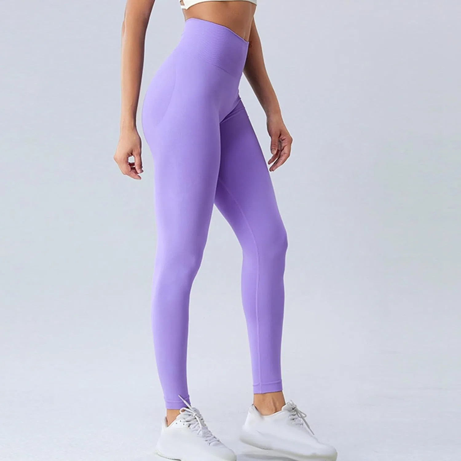 Спортивные леггинсы Women's Yoga Pants, высокие, бесшовные, с вырезами, фиолетовые — фото 4