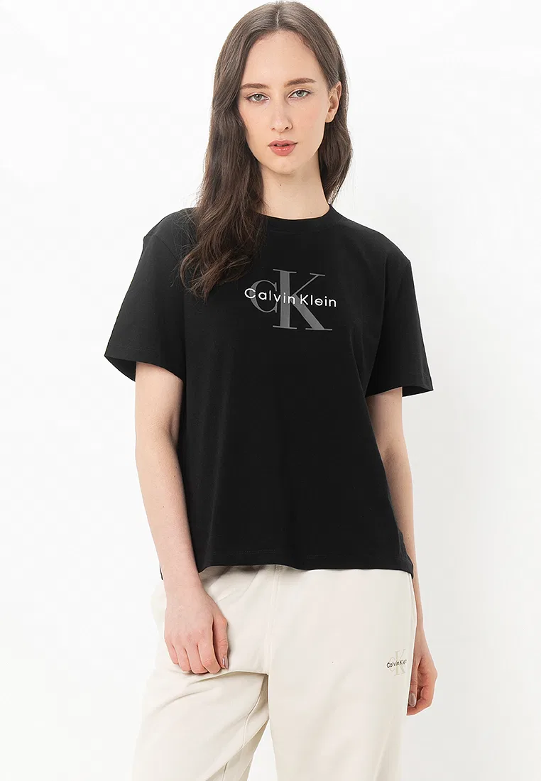 Футболка, классическая, модель Hero Classic Monologo C Neck Tee, Calvin Klein Jeans, черный