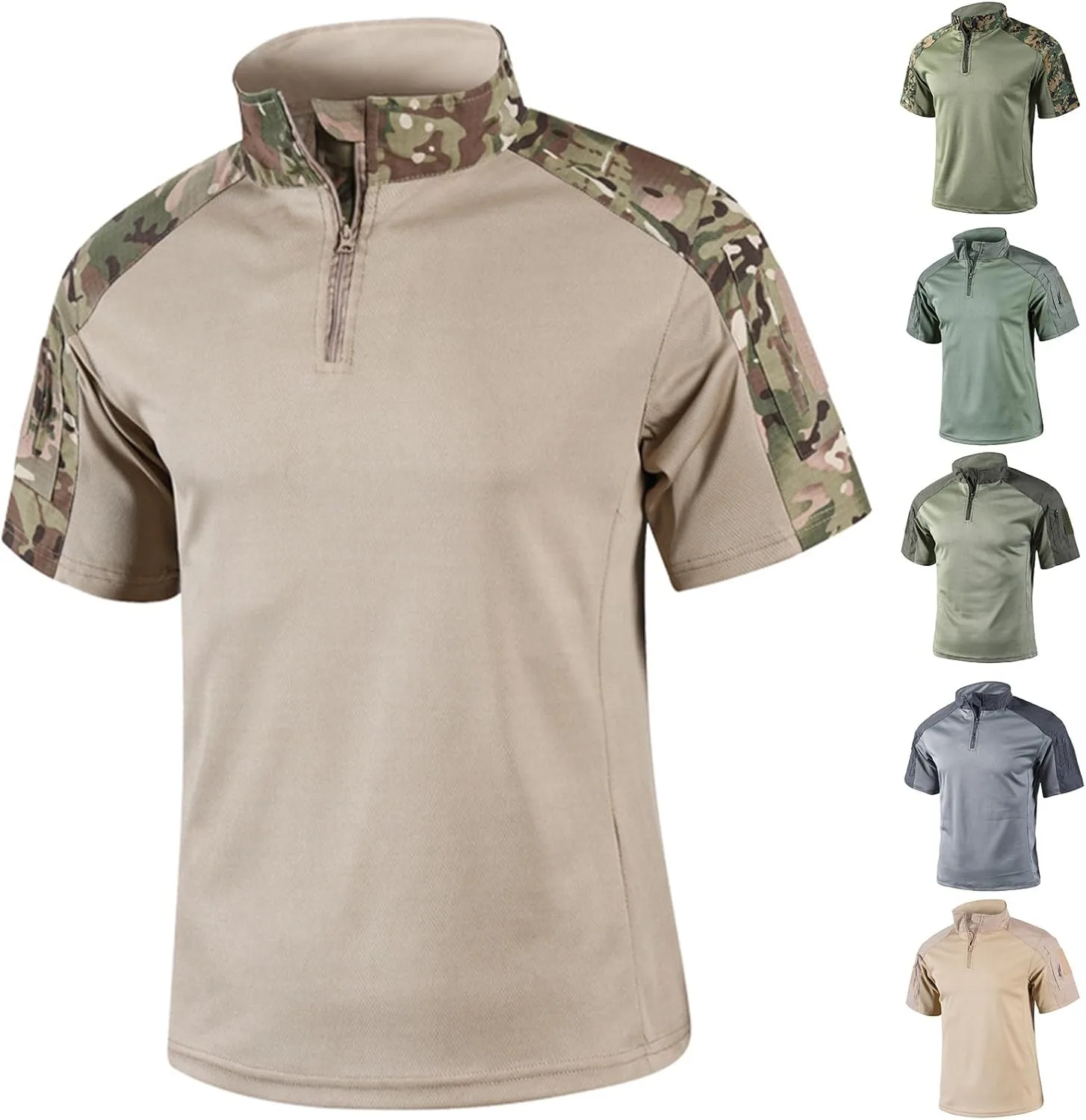 

Тактическая рубашка для мужчин big and tall с коротким рукавом и четверть-молнией, stretchy quick dry, military camo lcyhony