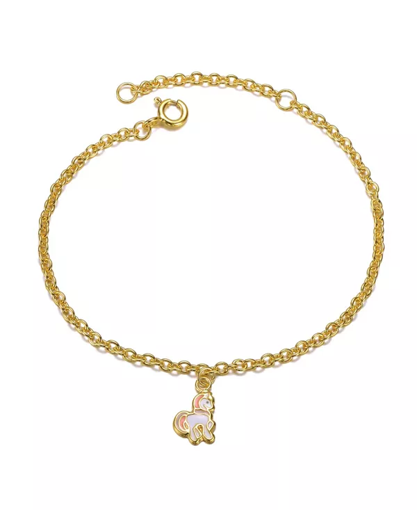 

Браслет с подвеской в виде единорога, покрытый 14-каратным золотом и розово-белой эмалью Gigigirl, gold