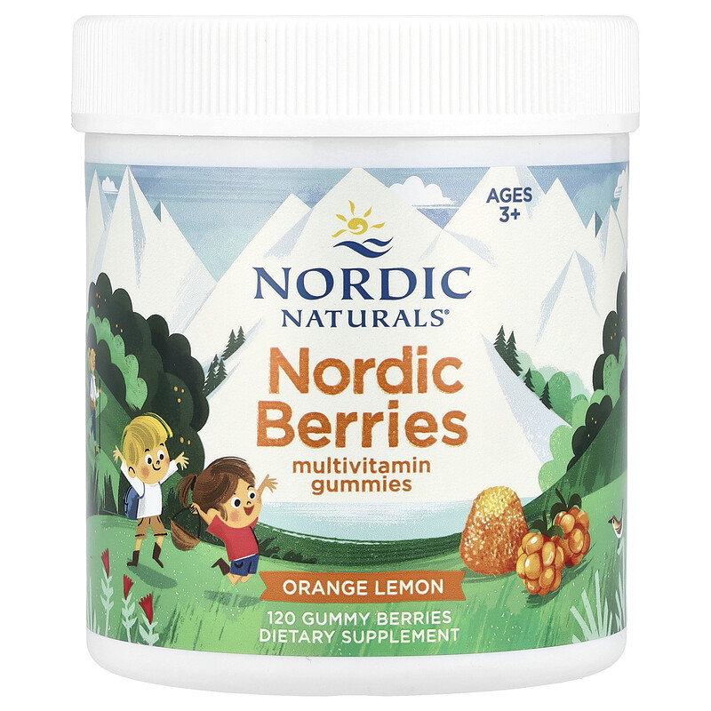 

Nordic Naturals, Nordic Berries, мультивитаминные жевательные мармеладки, для детей от 3 лет, апельсин и лимон, 120 жевательных ягод