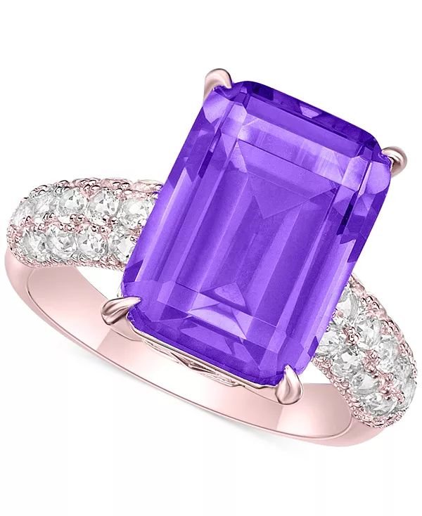 

Эффектное кольцо с аметистом (8 карат) и белым топазом (1/3 карата) из стерлингового серебра с покрытием из розового золота (также с небесно-голубым топазом, розовым аметистом и ониксом) Macy'S, amethyst