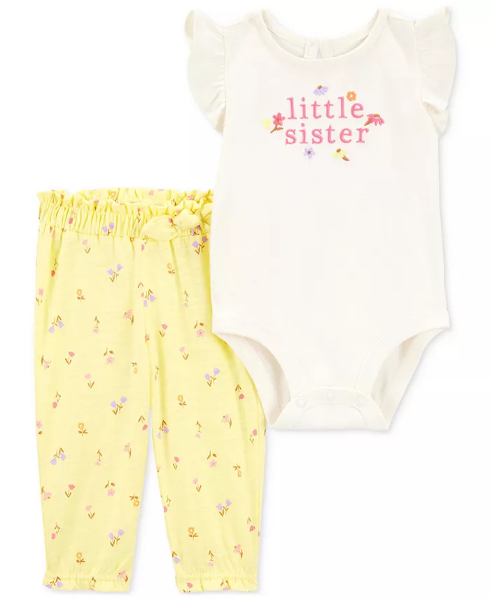 

Детский хлопковый комплект для девочек "Little Sister", боди и трусики, 2 предмета Carter's, желтый
