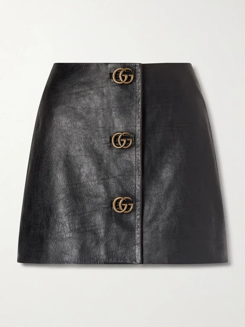 Мини-юбка из текстурированной кожи с отделкой GUCCI, черный