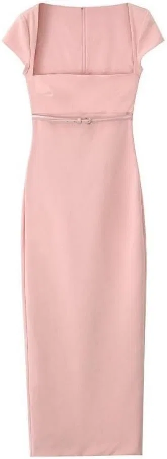 Женское платье с поясом для офиса, Pink