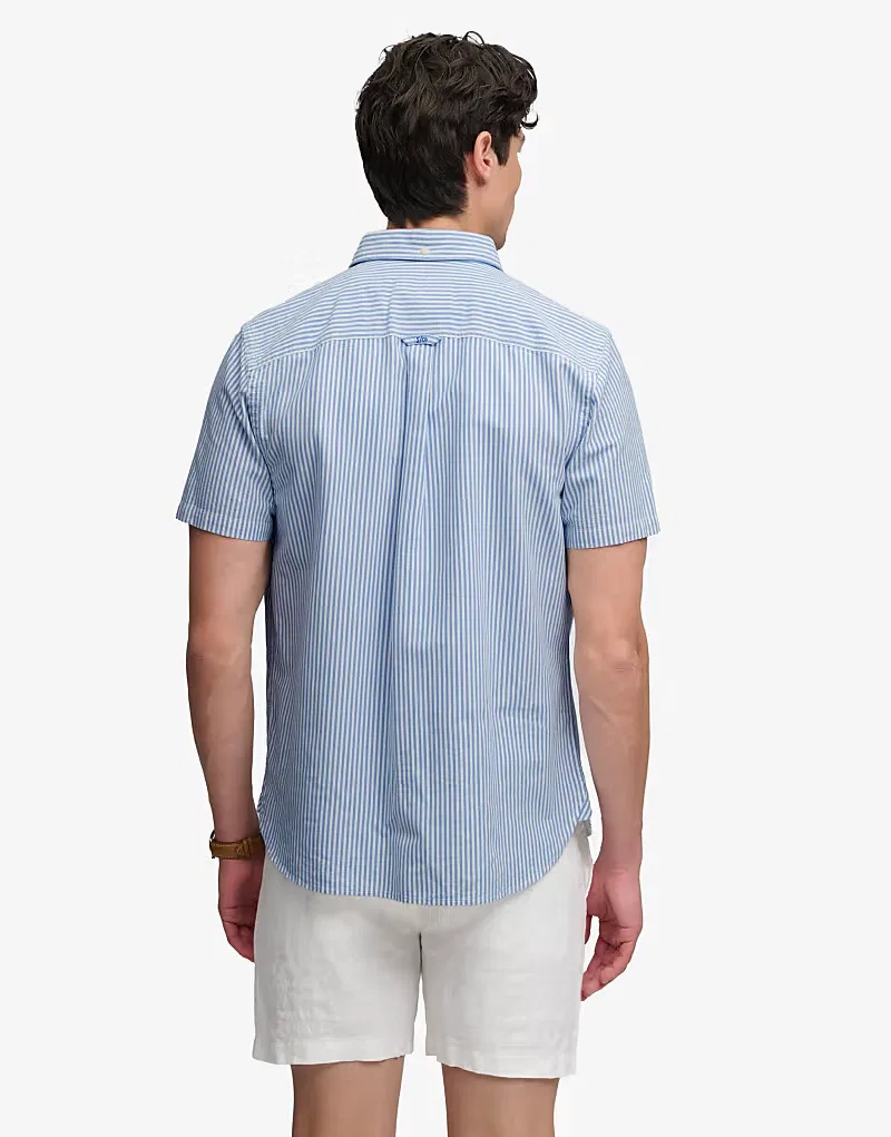 Рубашка Superdry Preppy Oxford с коротким рукавом, небесно-голубая в полоску — фото 2