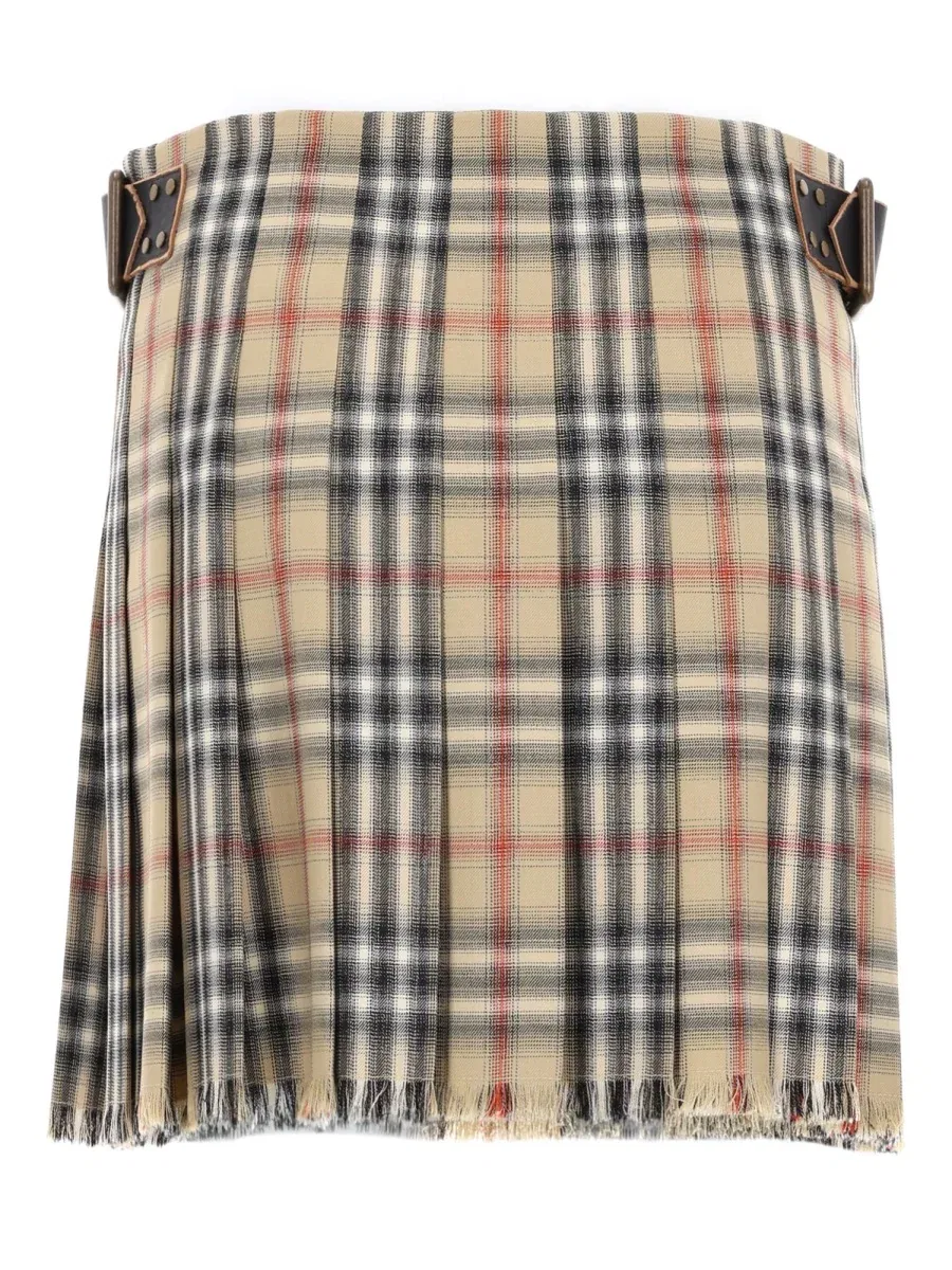 Женская шерстяная юбка-килт с клетчатым принтом Mini Kilt Buckles Burberry, серый — фото 2