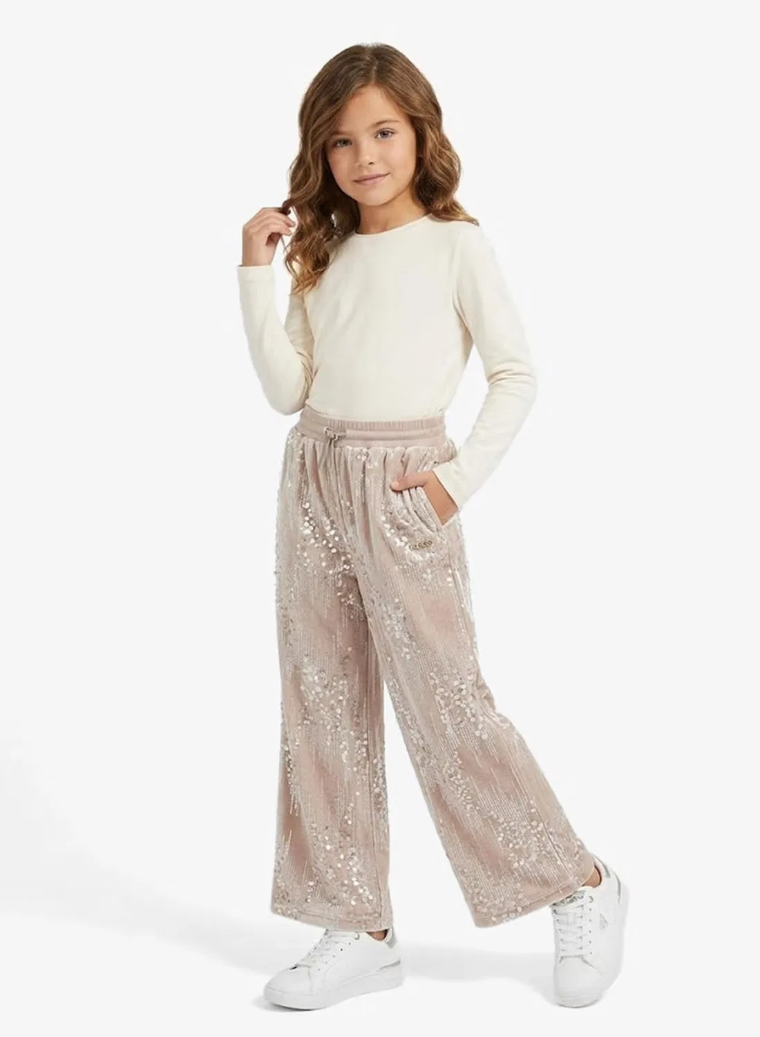 Брюки с блестками палаццо Guess, телесный