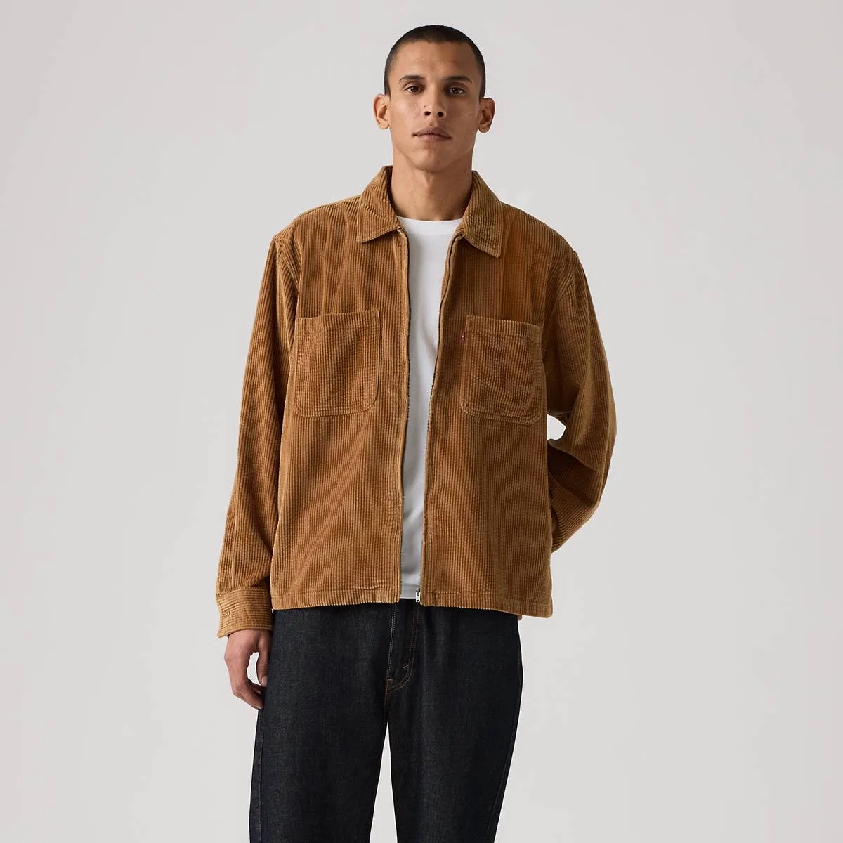 Рубашка-Накидка из вельвета свободного кроя на молнии Levi's, Foxtrot Brown - White — фото 3