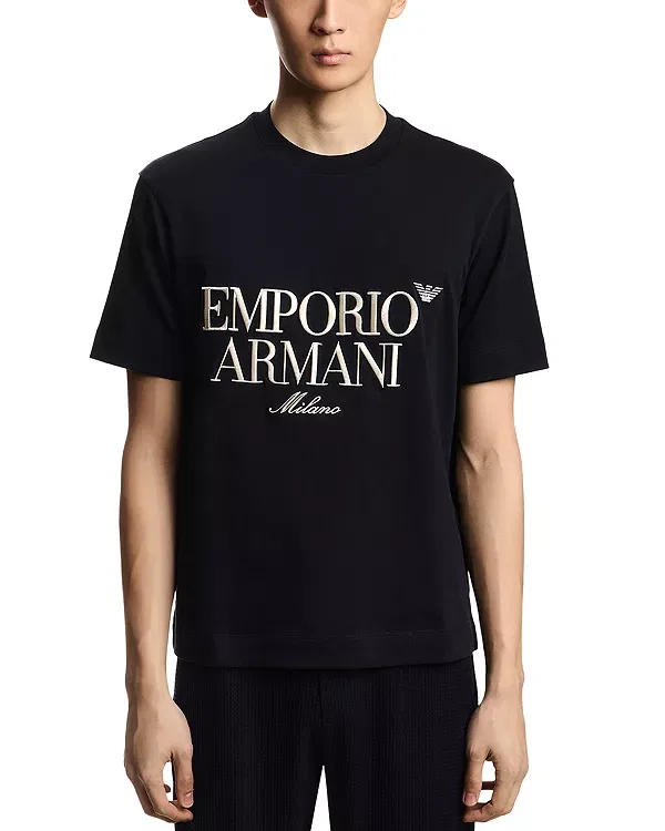 Мужская футболка с принтом Heavy Cotton Embroidered Logo T-Shirt Emporio Armani, Solid Blue