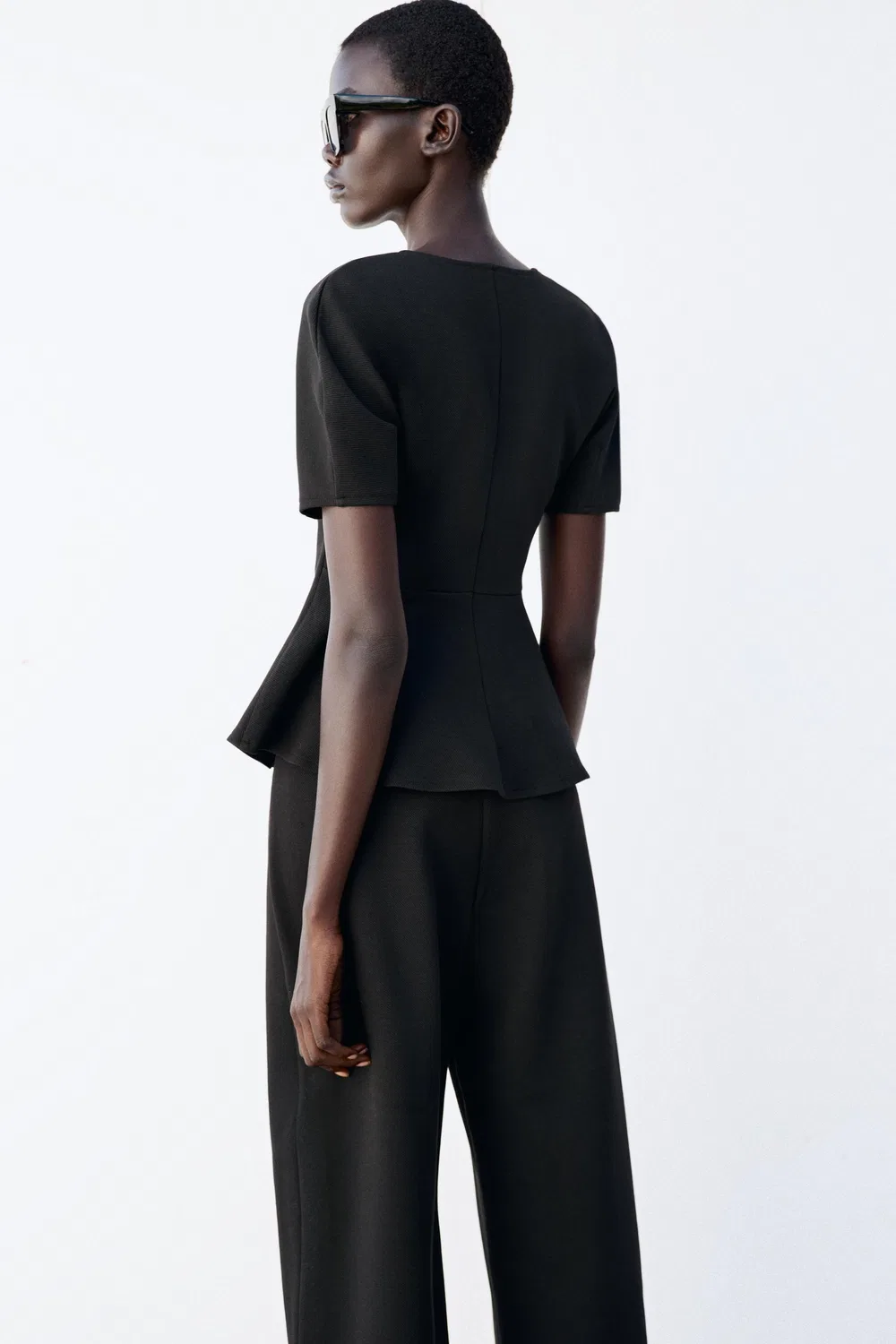 Топ с пышными рукавами и баской ZARA, Black — фото 4