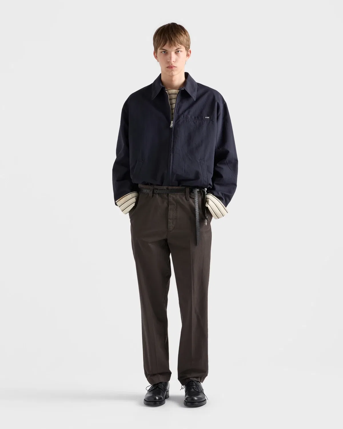 Прямые брюки из окрашенного хлопка Prada, хаки — фото 2