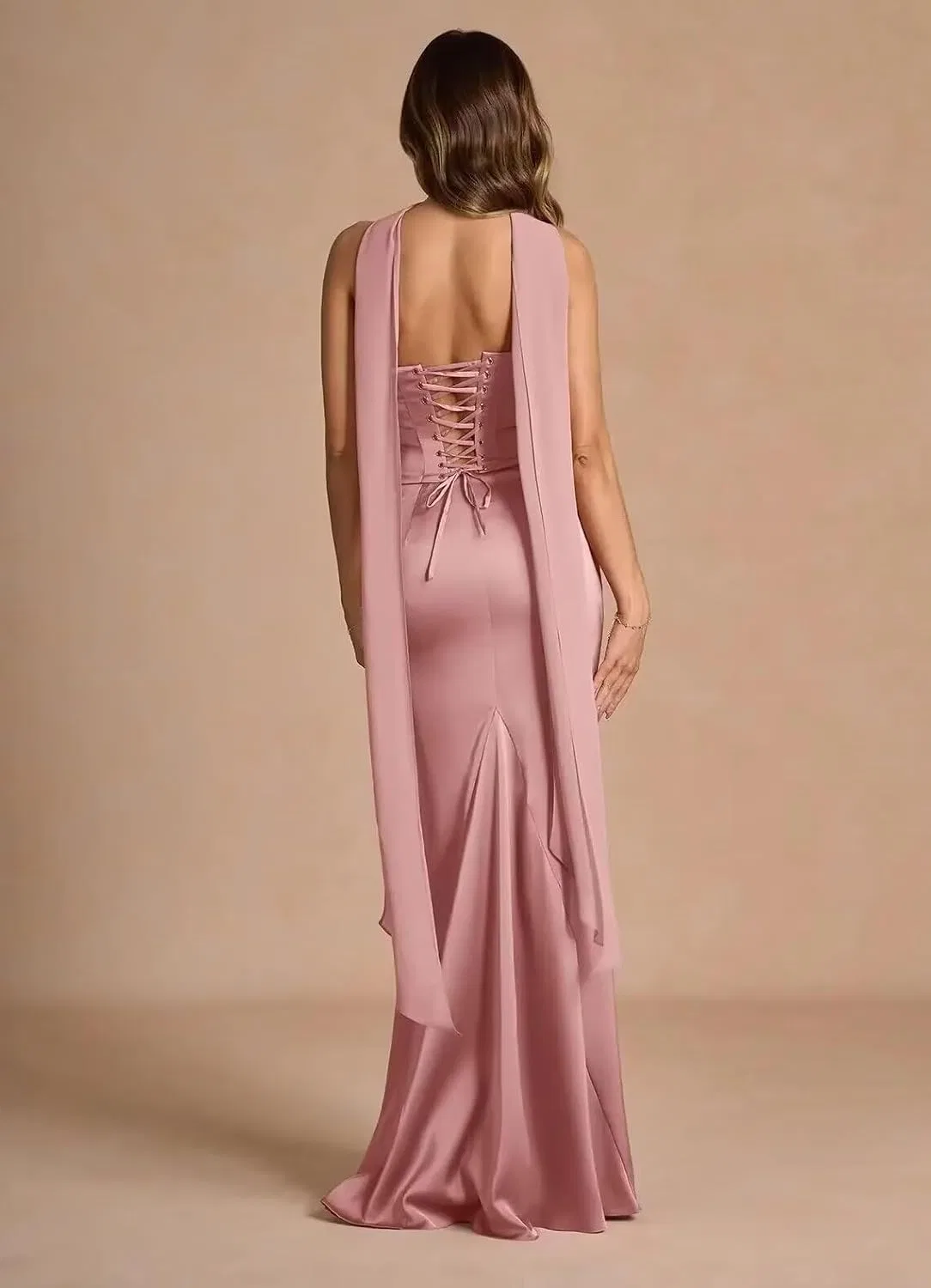 Женское вечернее платье-русалка без бретелек Satin, Peacock — фото 2